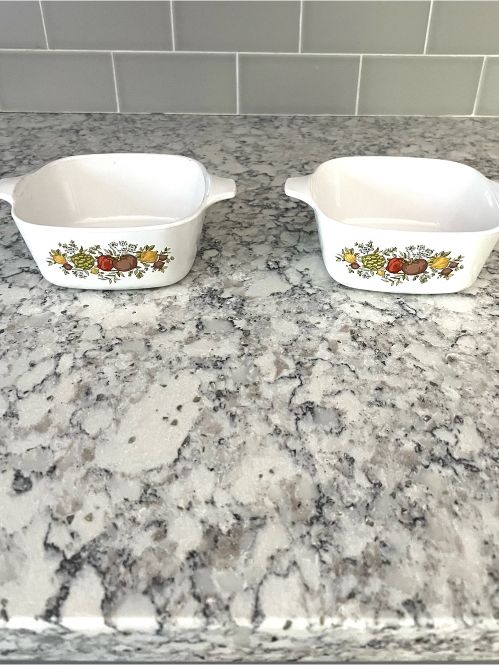 TWO VINTAGE MCM CORNINGWARE "SPICE OF LIFE" PETITE CASSEROLE DISHES MODEL P-43-B